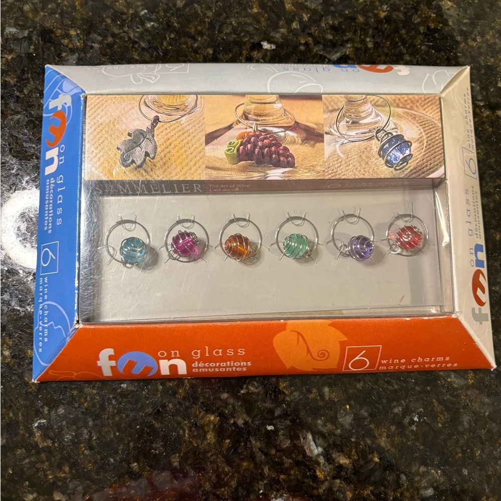 6-Pack NIB Wire and Bead Wine Charms